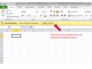 Open the excel template from my website and enable macros.