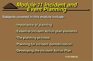 Module 11 Incident and Event Planning
