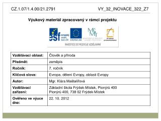 Výukový materiál zpracovaný v rámci projektu