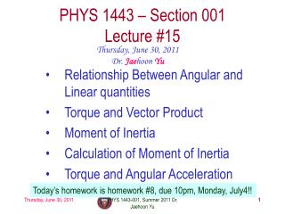 PHYS 1443 – Section 001 Lecture # 15