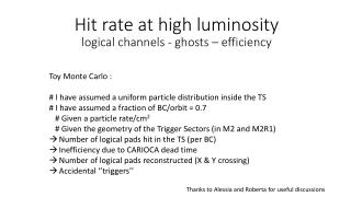 Hit rate at high luminosity logical channels - ghosts – efficiency