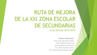 RUTA DE MEJORA DE LA XXI ZONA ESCOLAR DE SECUNDARIAS Ciclo Escolar 2014-2015