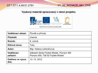 Výukový materiál zpracovaný v rámci projektu