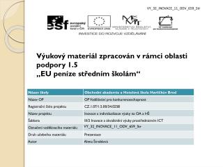 Výukový materiál zpracován v rámci oblasti podpory 1.5 „EU peníze středním školám“