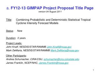 a. FY12-13 GIMPAP Project Proposal Title Page version 04 August 2011