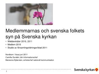 Medlemmarnas och svenska folkets syn på Svenska kyrkan Webbenkäter 2010, 2011 Medlem 2010