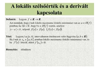 A lokális szélsőérték és a derivált kapcsolata