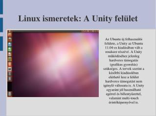 Linux ismeretek: A Unity felület