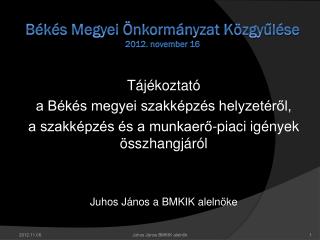 Békés Megyei Önkormányzat Közgyűlése 2012. november 16