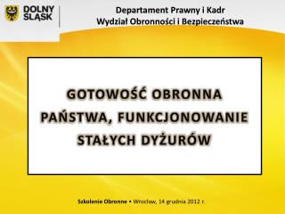 GOTOWOŚĆ OBRONNA PAŃSTWA, FUNKCJONOWANIE STAŁYCH DYŻURÓW