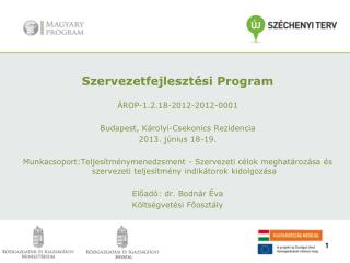 Szervezetfejlesztési Program ÁROP-1.2.18-2012-2012-0001 Budapest, Károlyi-Csekonics Rezidencia