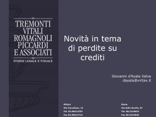 Novità in tema di perdite su crediti