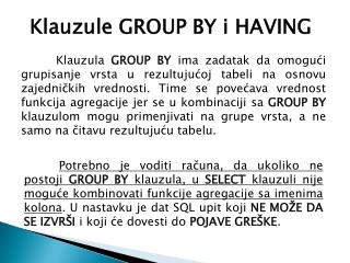 Klauzule GROUP BY i HAVING