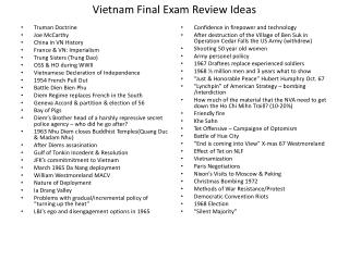 Vietnam Final Exam Review Ideas