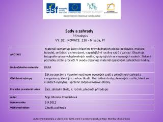 Sady a zahrady Přírodopis VY_32_INOVACE_116 - 6. sada, Př