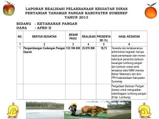 LAPORAN REALISASI PELAKSANAAN KEGIATAN DINAS PERTANIAN TANAMAN PANGAN KABUPATEN SUMENEP TAHUN 2013