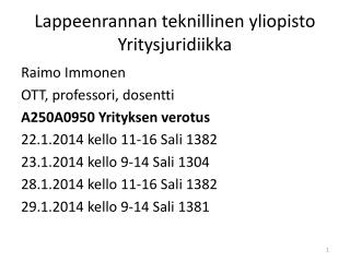 Lappeenrannan teknillinen yliopisto Yritysjuridiikka