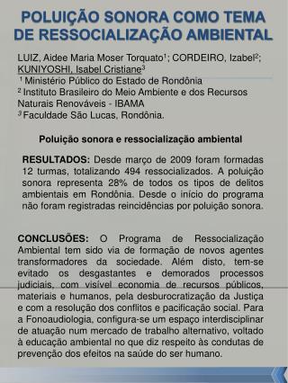 POLUIÇÃO SONORA COMO TEMA DE RESSOCIALIZAÇÃO AMBIENTAL