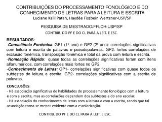 PESQUISA DE MESTRADO/FFLCH-USP/SP