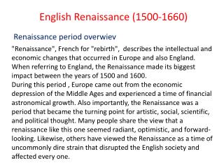 English Renaissance (1500-1660)