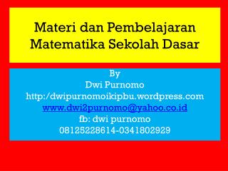 Materi dan Pembelajaran Matematika Sekolah Dasar