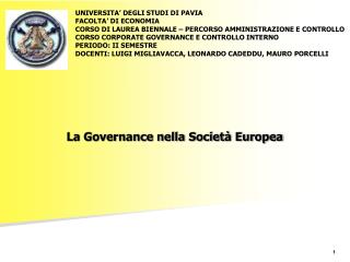 La Governance nella Società Europea