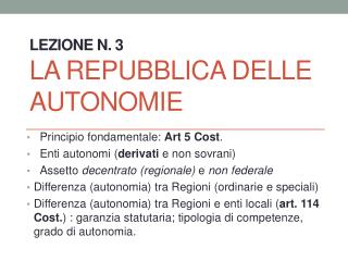 Lezione n. 3 La repubblica delle autonomie