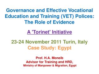 Governance and Effective Vocational Education and Training (VET) Polices: The Role of Evidence