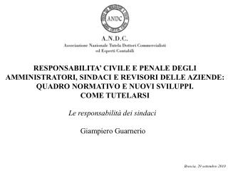 RESPONSABILITA’ CIVILE E PENALE DEGLI AMMINISTRATORI, SINDACI E REVISORI DELLE AZIENDE: