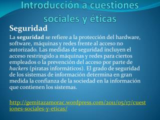 Introducción a cuestiones sociales y éticas