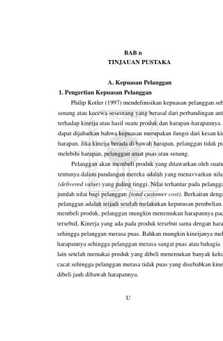 BAB n 				TINJAUAN PUSTAKA 				A. Kepuasan Pelanggan 	1. Pengertian Kepuasan Pelanggan