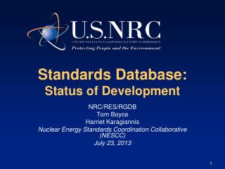 Standards Database: Status of Development