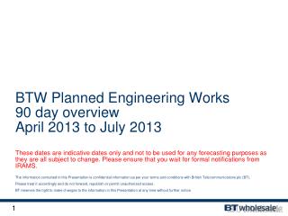 BTW 2012 Network Changes – 3 month rolling plan