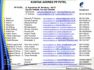 KONTAK ADDRES PP P2TEL PP P2TEL : Jl. Supratman 48 Bandung – 40121