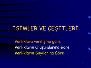 İSİMLER VE ÇEŞİTLERİ