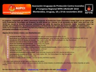 Asociación Uruguaya de Protección Contra Incendios 2 ° Congreso Regional NFPA URUGUAY 2010