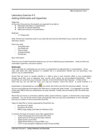 Laboratory Exercise 6 – Adding Multimedia and Hyperlinks