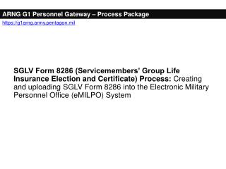 ARNG G1 Personnel Gateway – Process Package