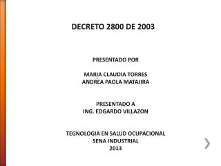 DECRETO 2800 DE 2003