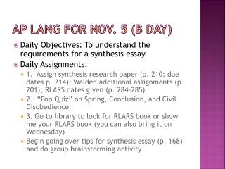 AP Lang for nov . 5 (B Day)