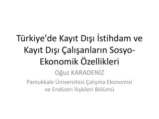 Türkiye'de Kayıt Dışı İstihdam ve Kayıt Dışı Çalışanların Sosyo -Ekonomik Özellikleri