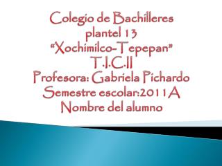 Colegio de Bachilleres plantel 13 “ Xochimilco- Tepepan ” T.I.C.II Profesora : Gabriela Pichardo