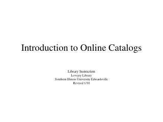 Introduction to Online Catalogs