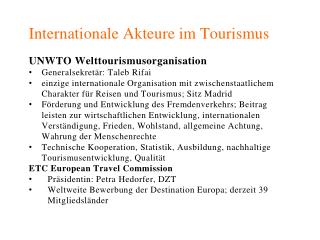 Internationale Akteure im Tourismus