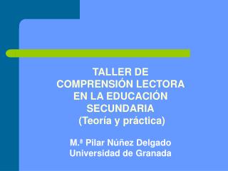 TALLER DE COMPRENSIÓN LECTORA EN LA EDUCACIÓN SECUNDARIA (Teoría y práctica)