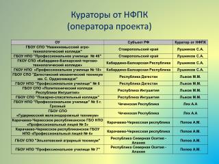 Кураторы от НФПК (оператора проекта)