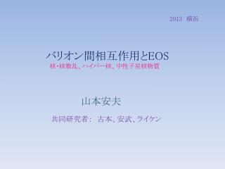 バリオン間相互作用と EOS 核・核散乱、ハイパー核、中性子星核物質