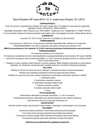 Savo-Karjalan GP-sarja 2012-13, 4. osaturnaus Kuopio 19.1.2013