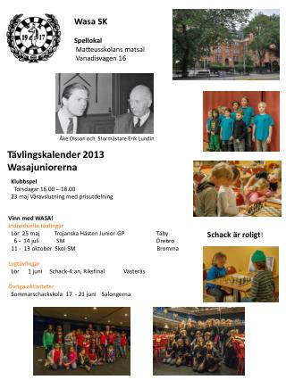 Tävlingskalender 2013 Wasajuniorerna