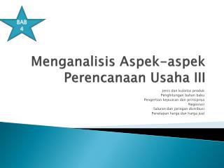 Menganalisis Aspek-aspek Perencanaan Usaha III